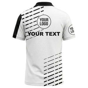 modern vertical stripe & dashed line graphic custom text logo polo shirt