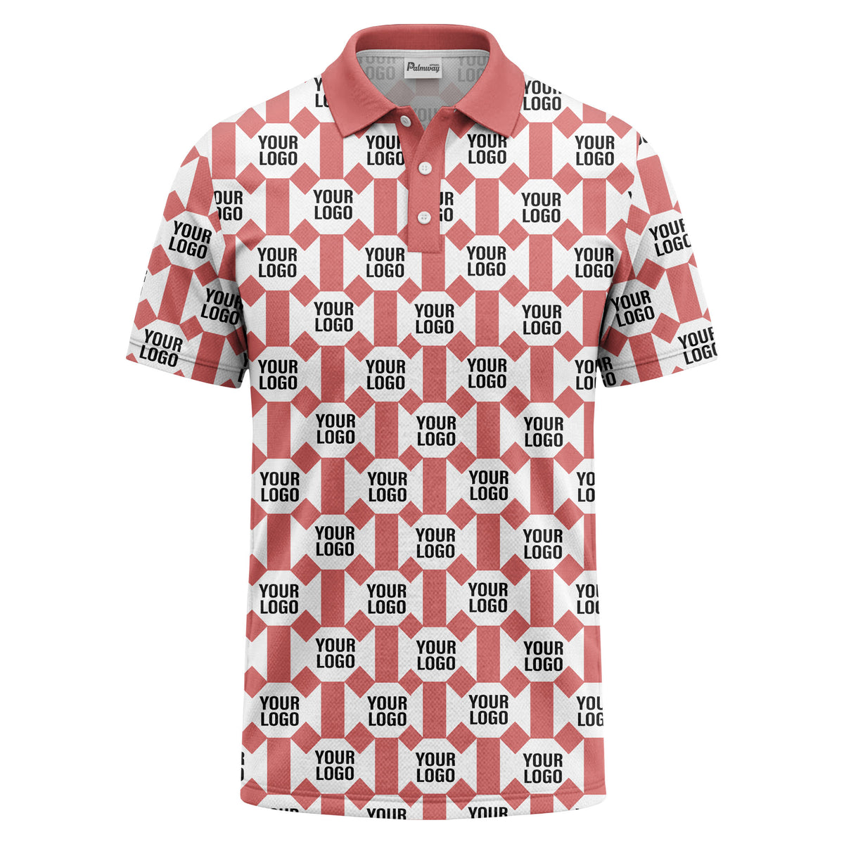 monochrome hexagon repeat custom logo geometric polo shirt for men