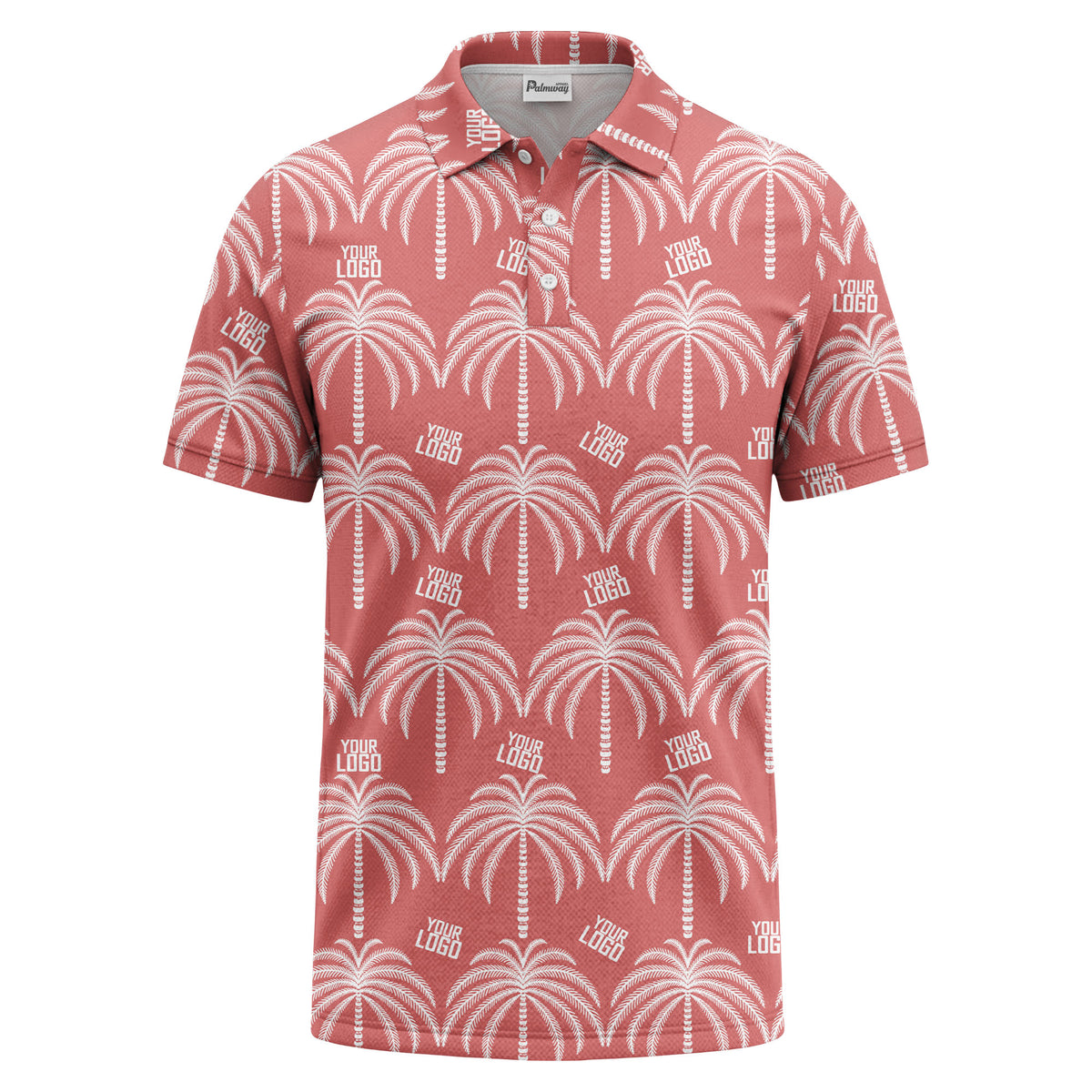monochrome palm tree logo repeat hawaiian graphic polo shirt