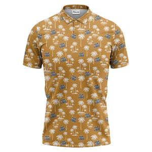 monochrome palm trees & custom logo repeat black white polo shirt