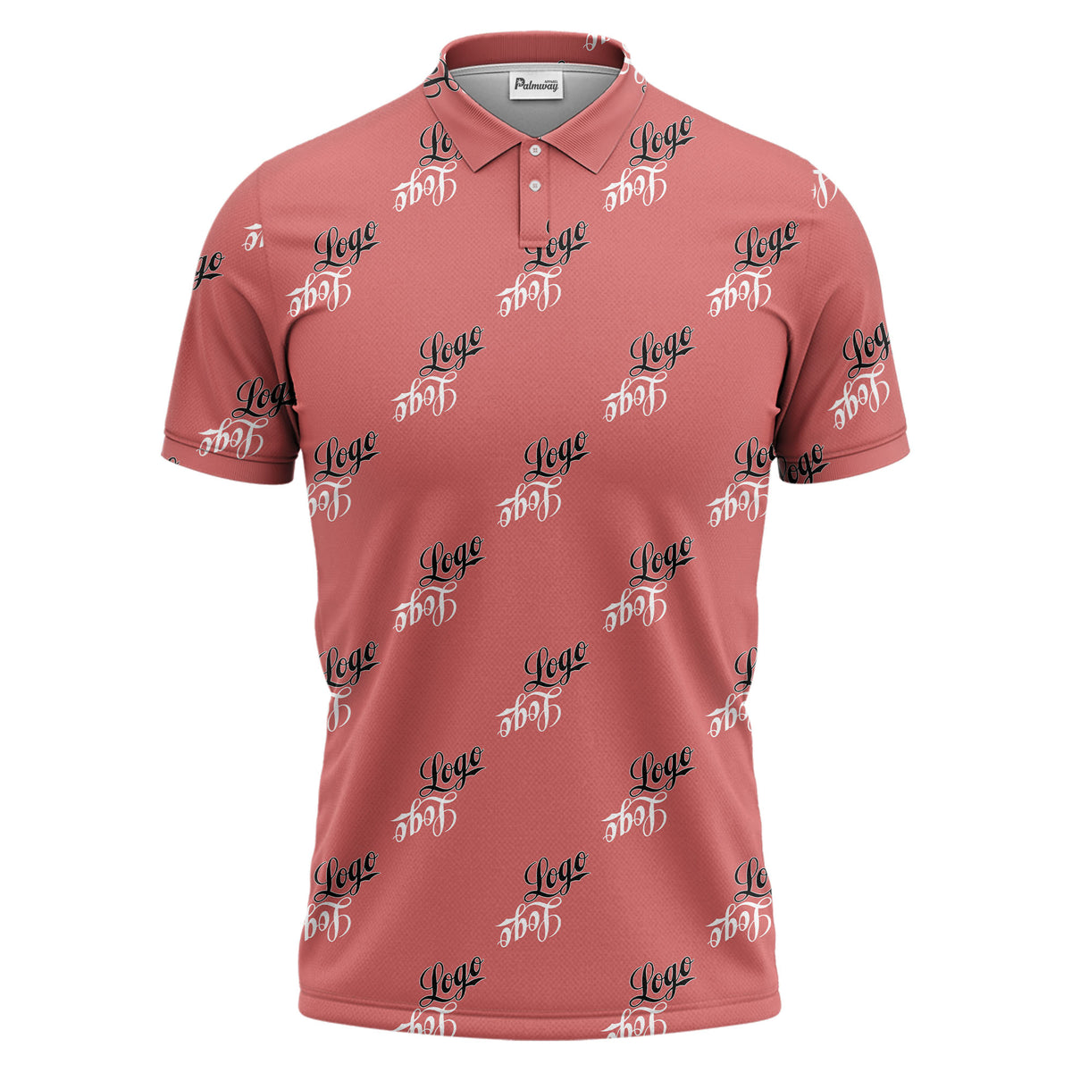 monochrome script logo repeat pattern all over print polo shirt for men