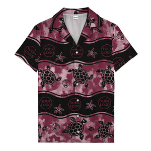 monochrome sea turtles & starfish repeat pattern hawaiian shirt for men