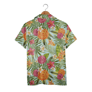 Pale Cream Watercolor Hibiscus Hawaiian Shirt with Berries and Paint Splatters