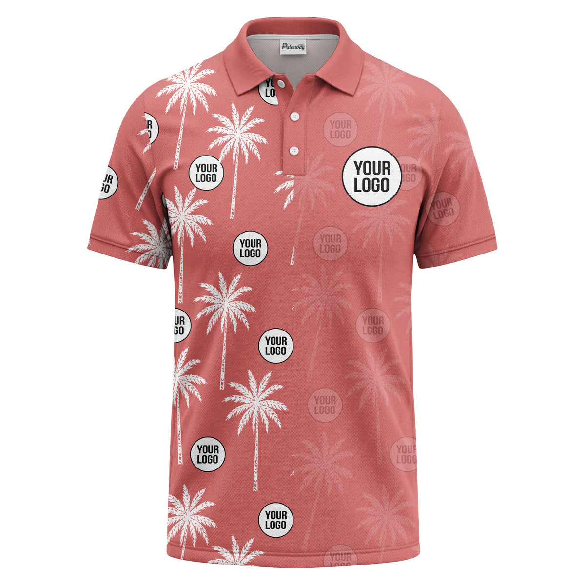 palm trees & custom logo circle repeat graphic polo shirt