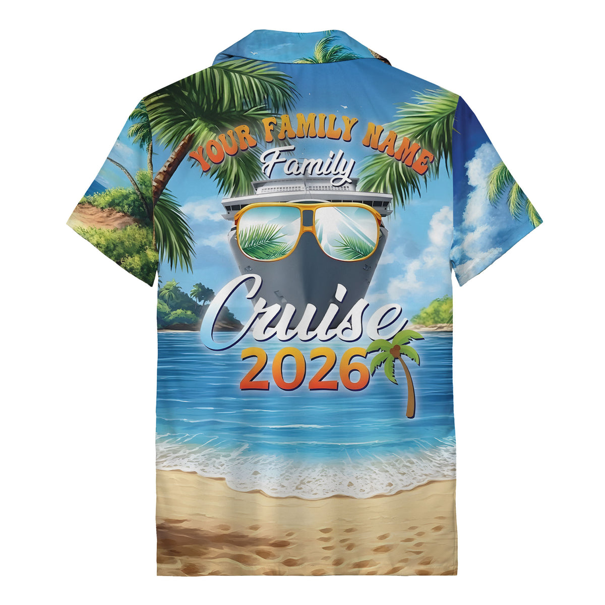 palm trees over ocean waves photorealistic hawaiian shirt