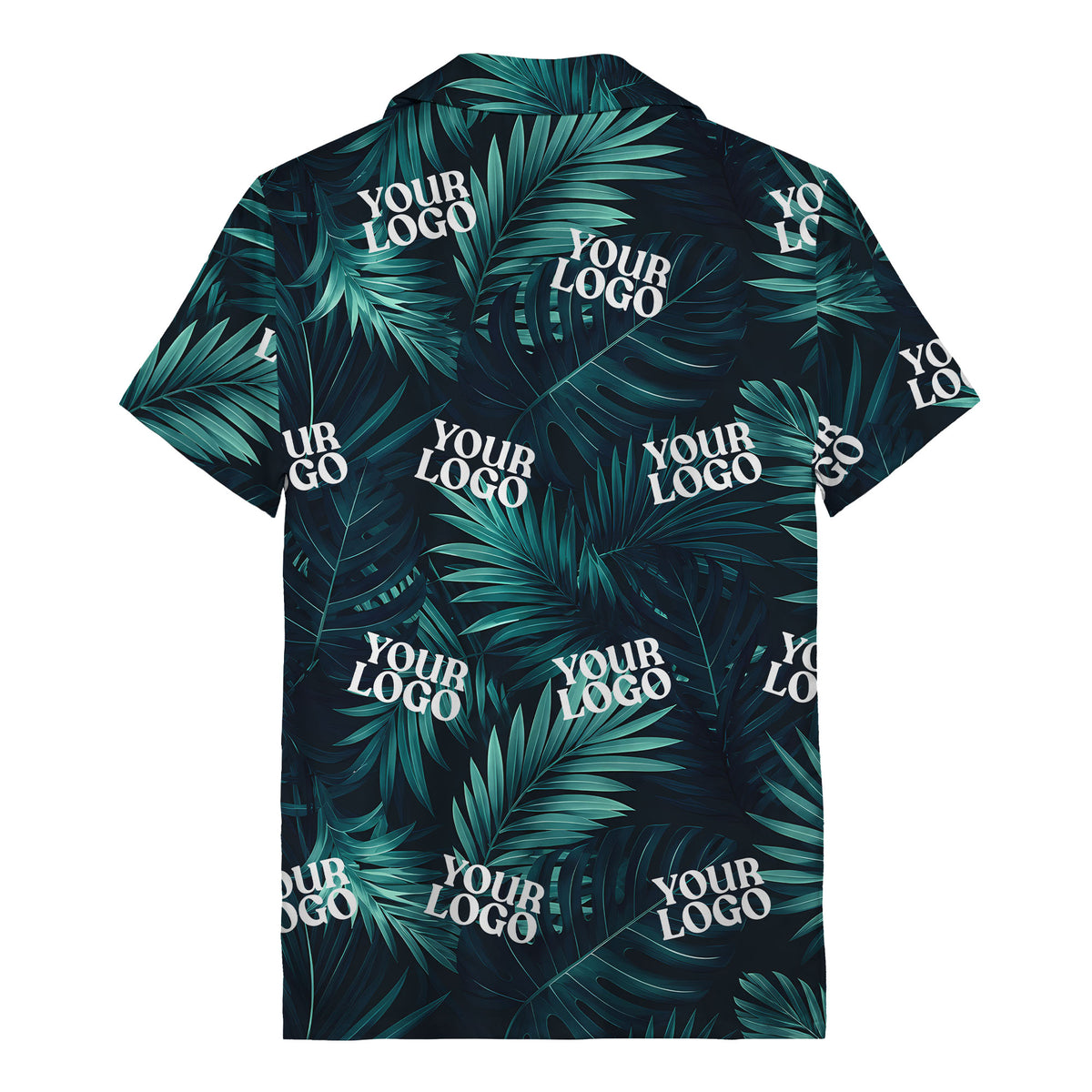 photorealistic palm leaves custom logo navy blue hawaiian shirt