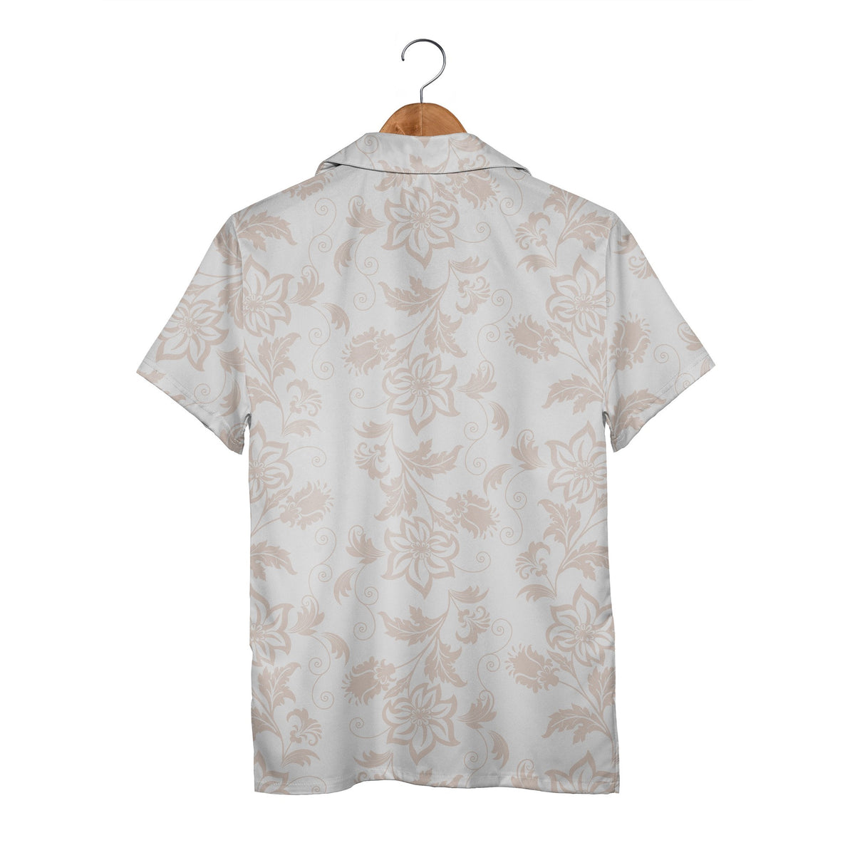 Pure White Damask Blush Hawaiian Shirt with Romantic Scroll Design