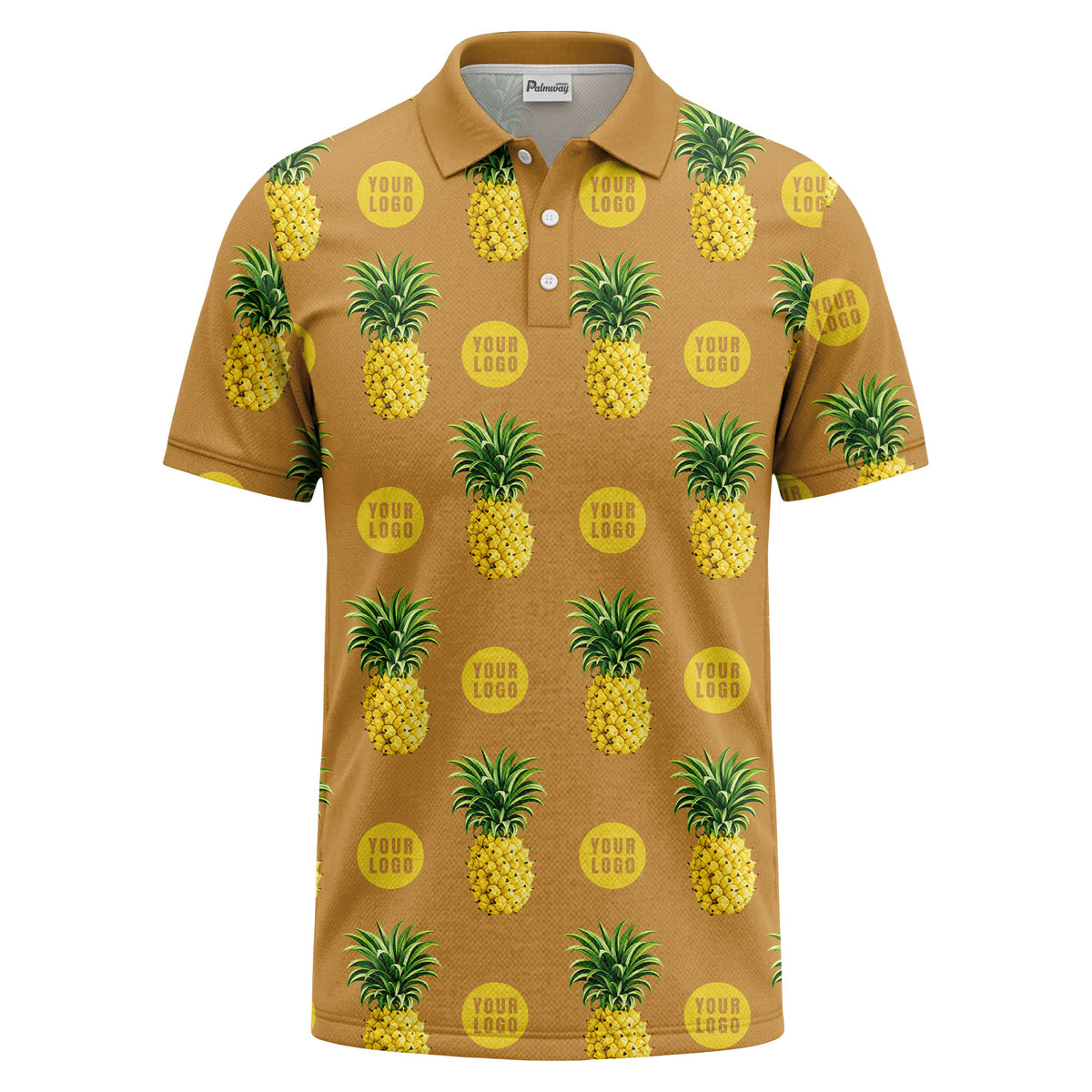 realistic pineapple repeat & custom logo black polo shirt
