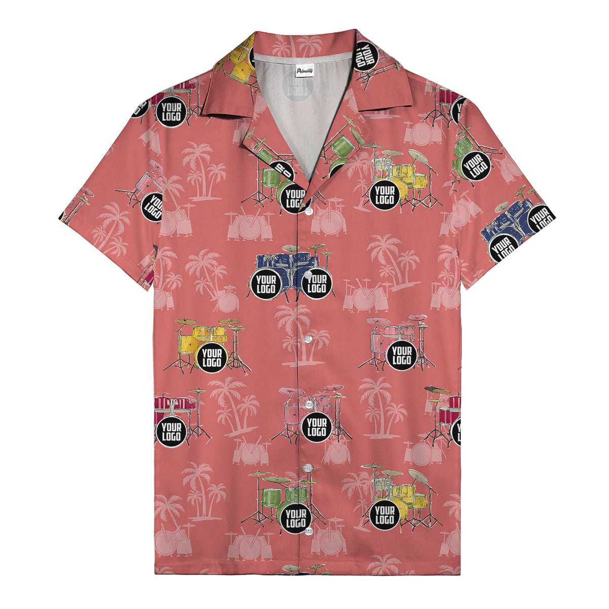 rockin' drum kits & palm trees repeat hawaiian shirt for musicians