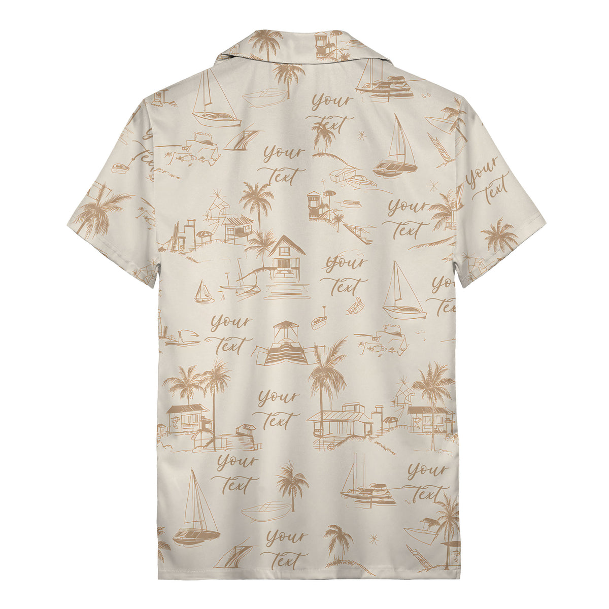 sketch illustrated palm trees & sailboats beach houses hawaiian shirt