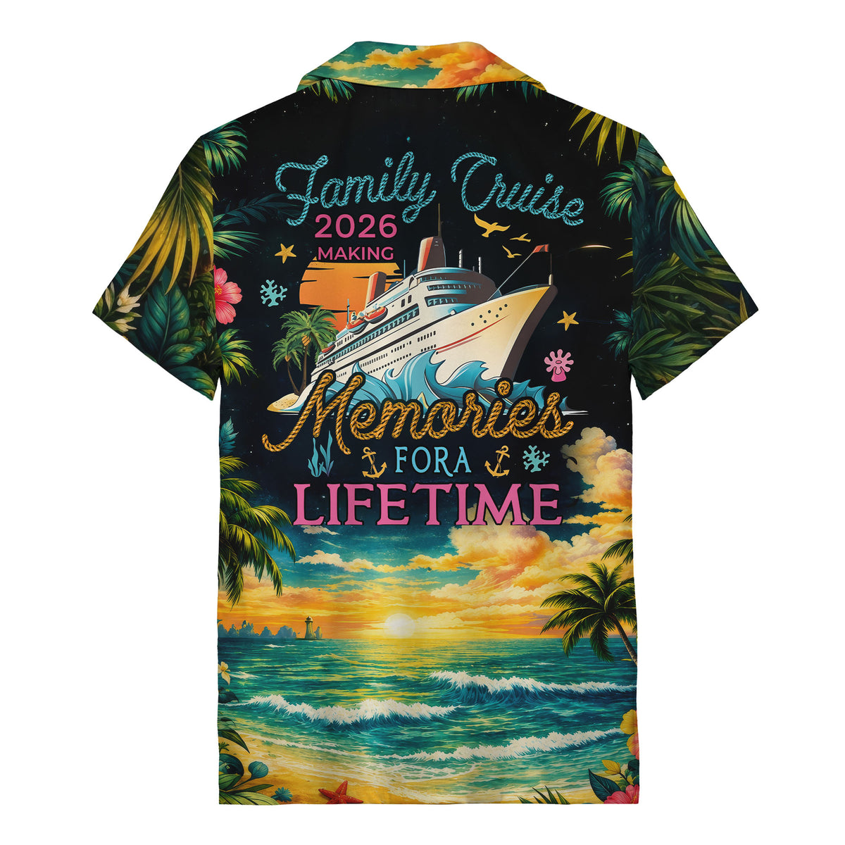 starry night sunset palm trees & hibiscus hawaiian shirt