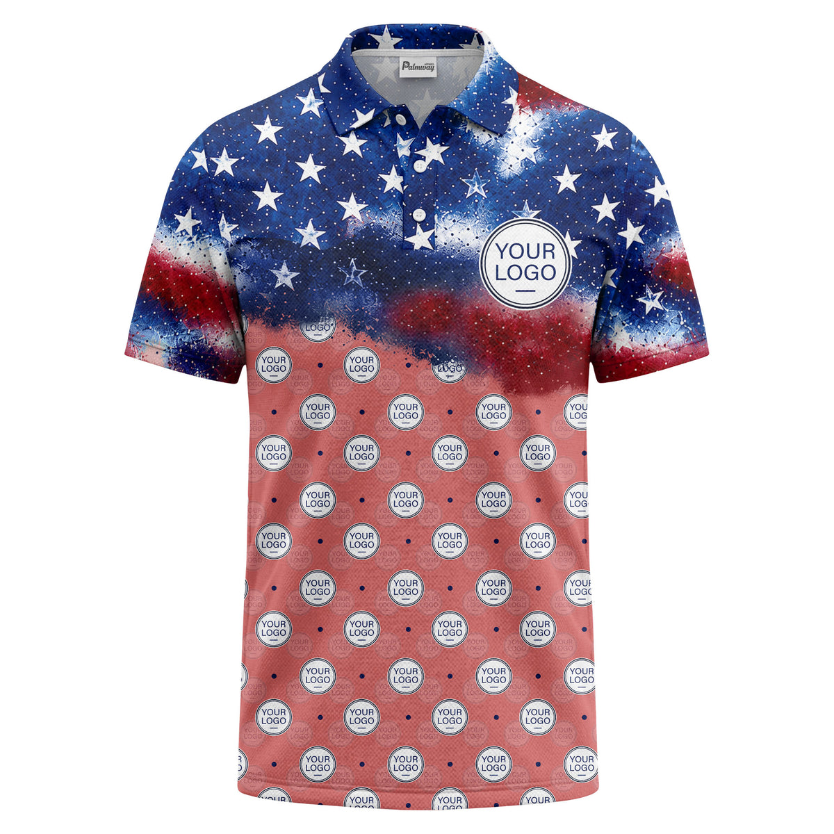 stars & stripes american flag custom logo all over print polo shirt