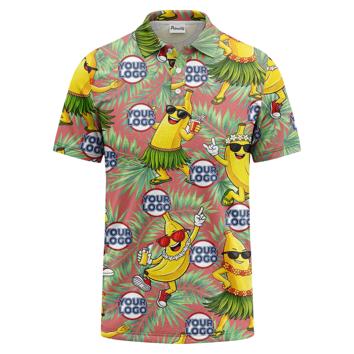 sunglass bananas luau palm leaves polo shirt for men