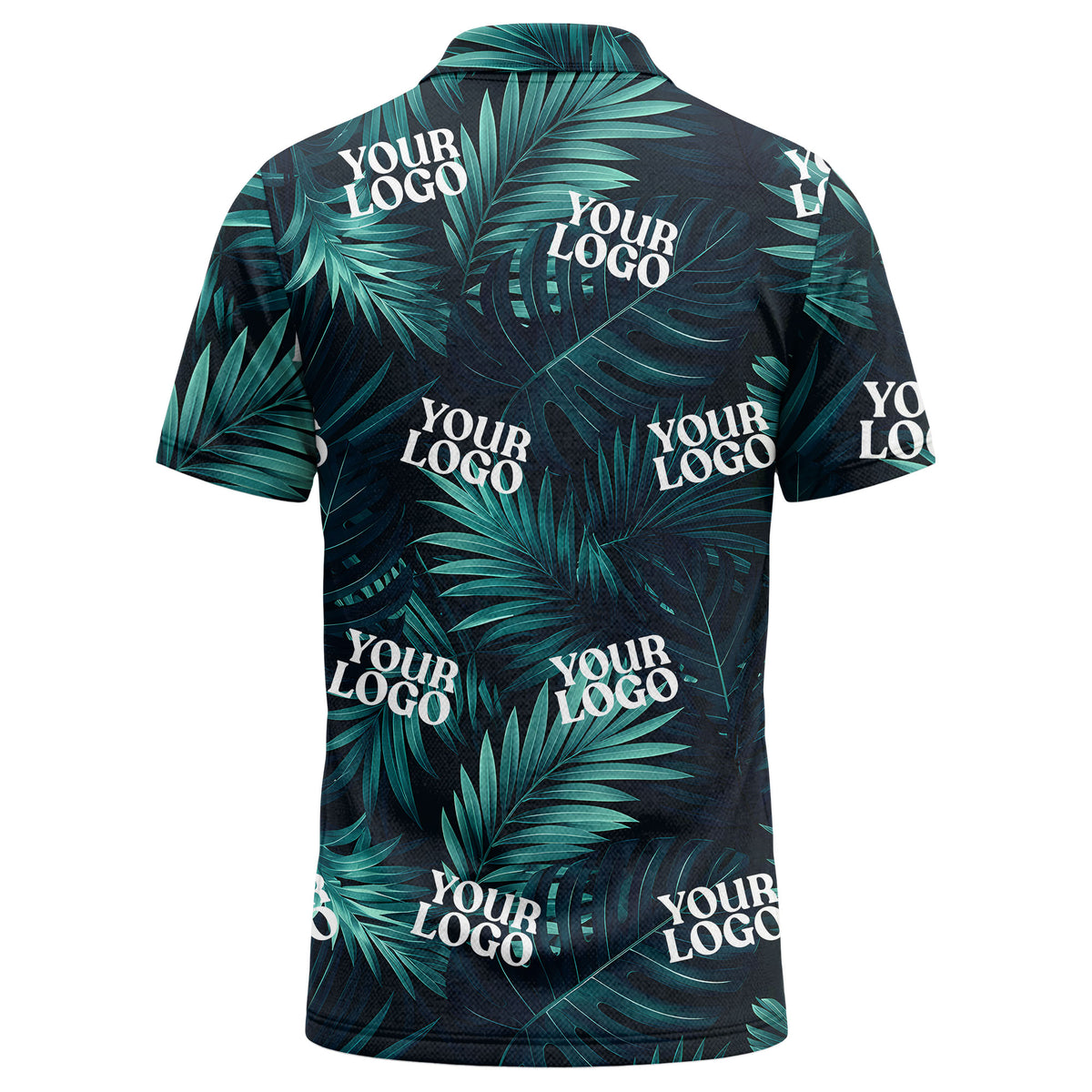 teal palm leaves & custom logo repeat pattern polo shirt