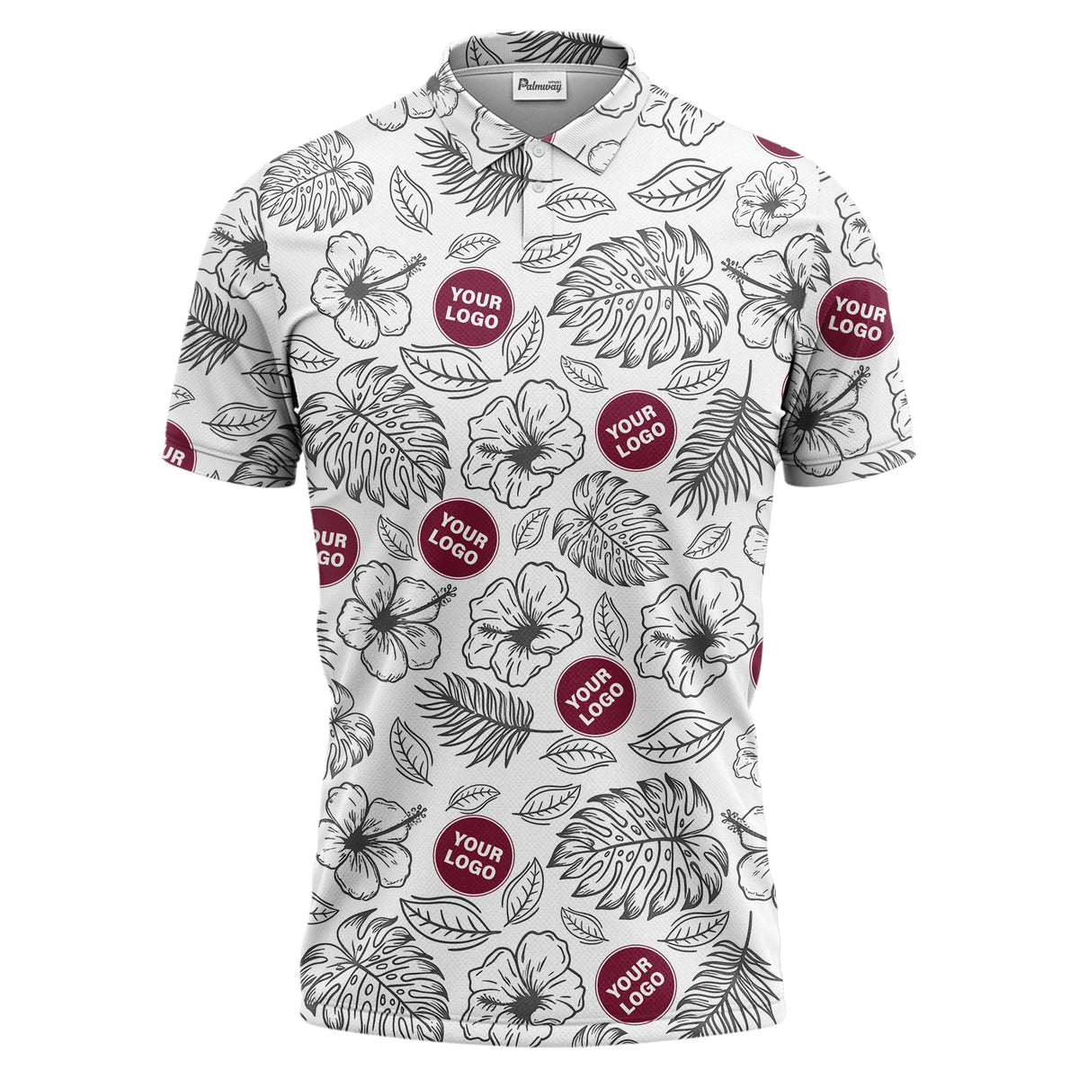 tropical illustrated floral leaves polo shirt for vacation vibes