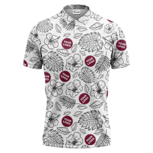 tropical illustrated floral leaves polo shirt for vacation vibes