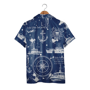 US Coast Guard Hawaiian Shirt - Rescue Boats Helicopter Compass & Anchor Print