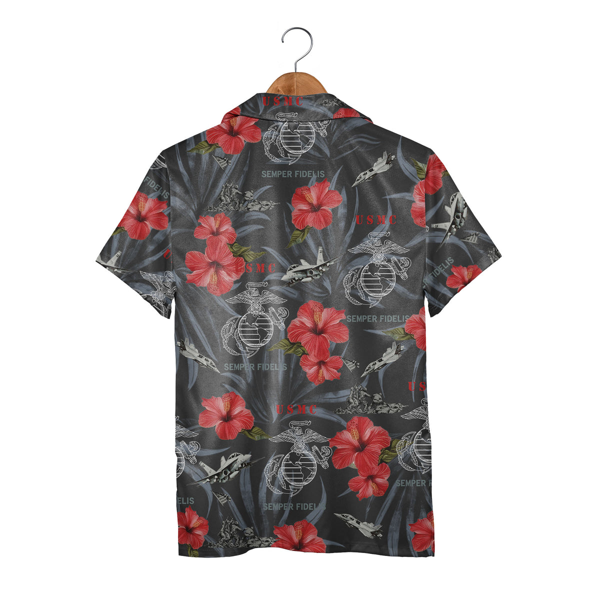 USMC Semper Fidelis Hawaiian Shirt - Fighter Jets Tropical Hibiscus Marine Print