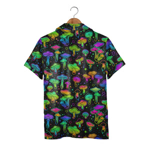 Watercolor Amanita and Forest Mushroom Hawaiian Shirt with Leafy Foliage