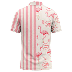watercolor flamingos feather stripes golf polo shirt for men