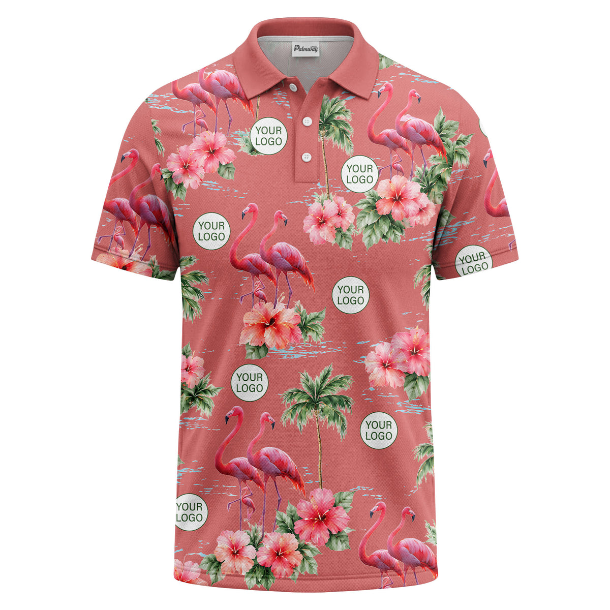 watercolor flamingos & hibiscus palm trees polo shirt for men