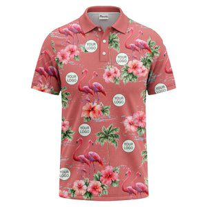 watercolor flamingos & hibiscus palm trees polo shirt for men