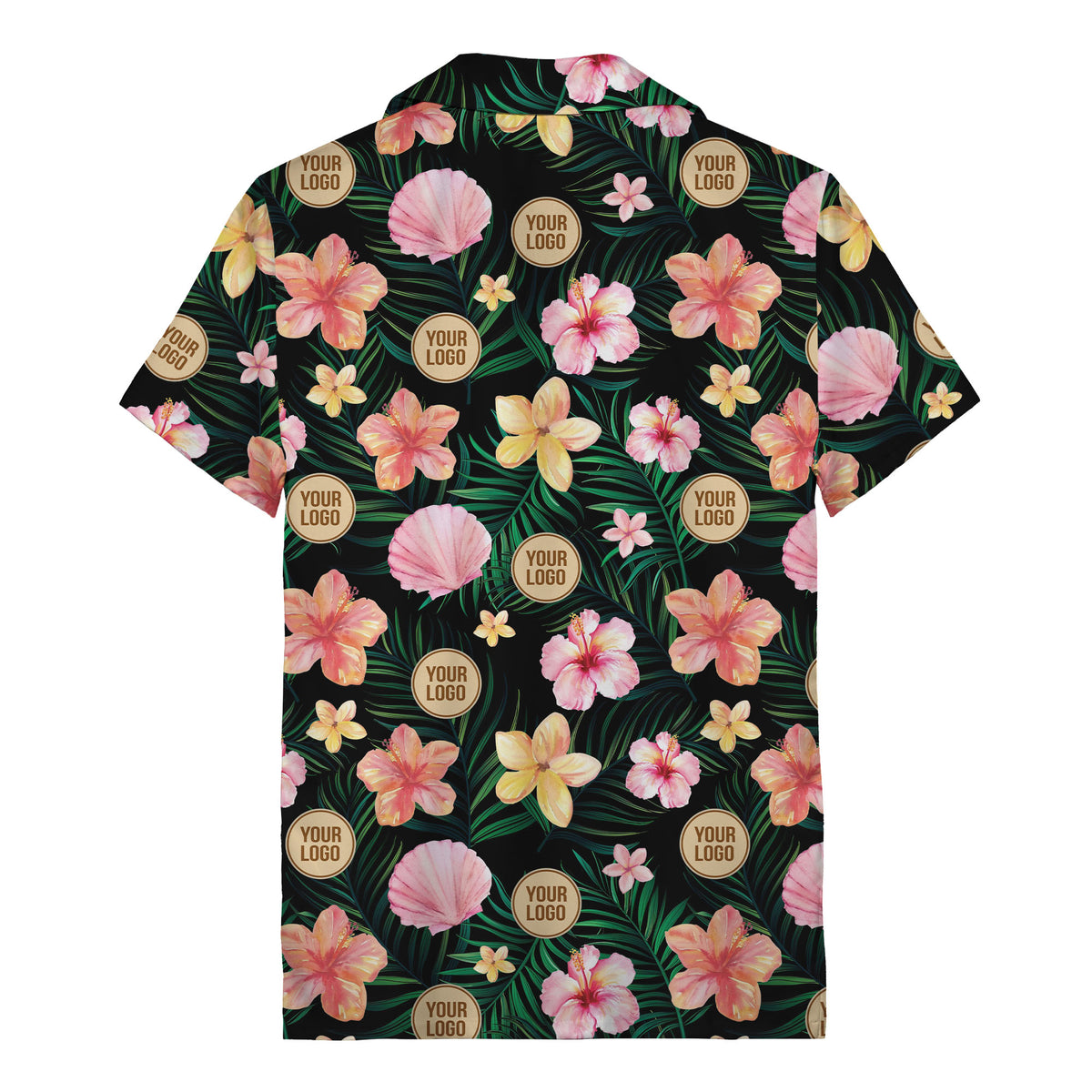 watercolor hibiscus plumeria custom logo black hawaiian shirt