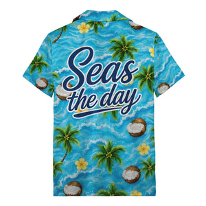 watercolor palm trees coconuts ocean waves hawaiian shirt for men