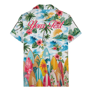 watercolor surfboards palm trees hibiscus hawaiian shirt for men