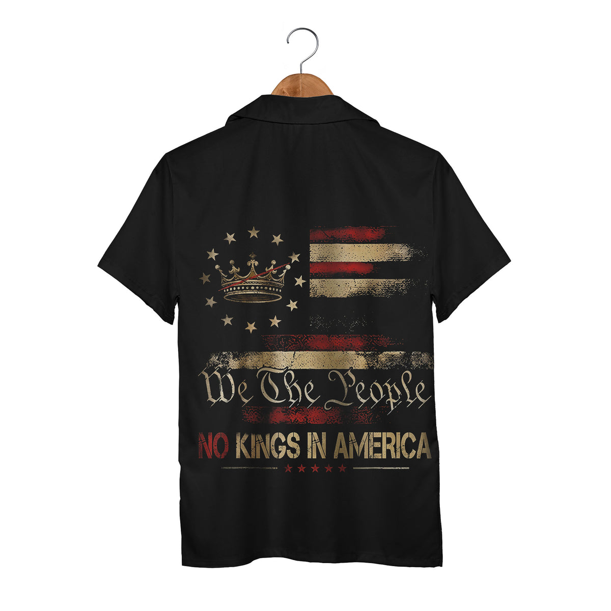 We The People Crown Hawaiian Shirt - Vintage Distressed Gold Stars & Stripes Design