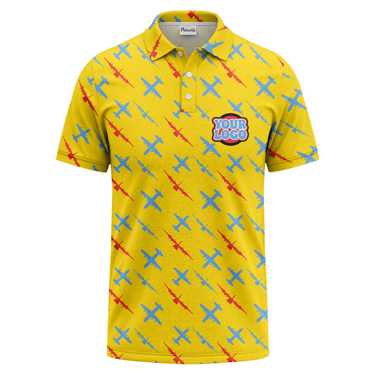 airplane silhouette repeat aviation graphic polo shirt for men