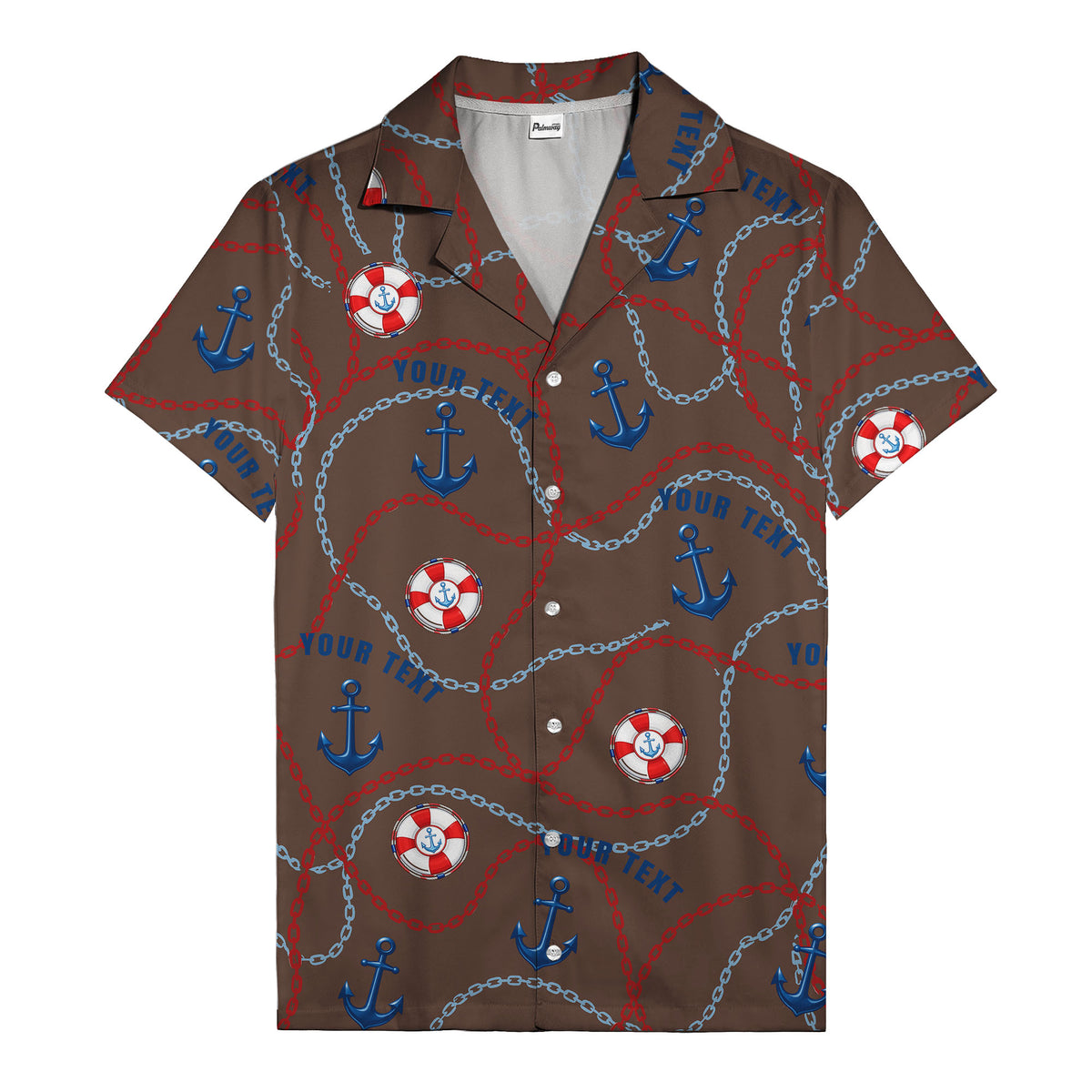 anchors lifebuoys chain link pattern nautical hawaiian shirt