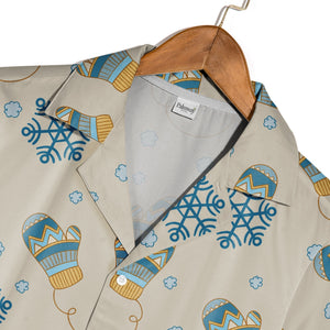 Beige Cozy Mittens Hawaiian Shirt with Teal Snowflake Strings
