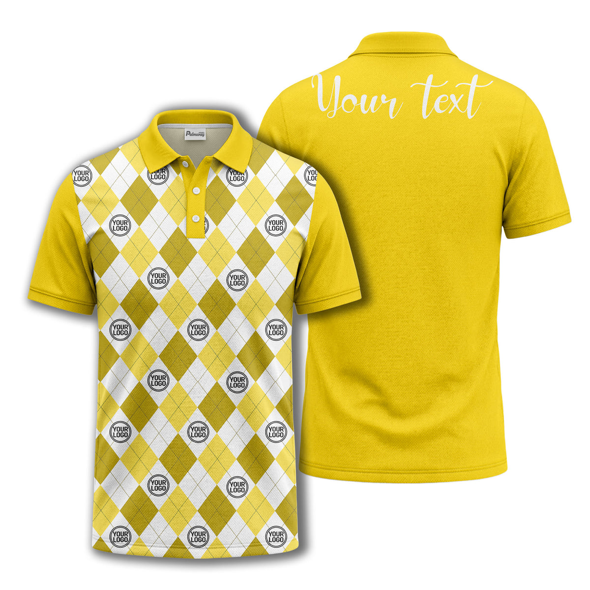black white argyle diamond repeat pattern polo shirt with custom logo