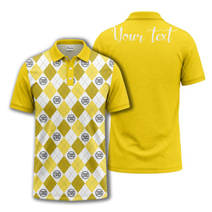 black white argyle diamond repeat pattern polo shirt with custom logo