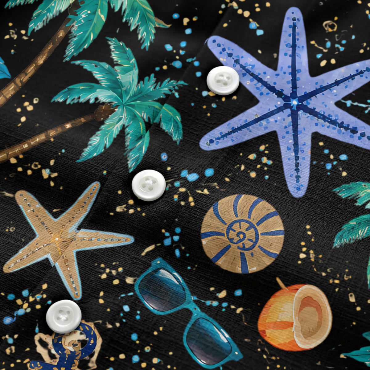 cruise ship palm trees starfish watercolor hawaiian shirt