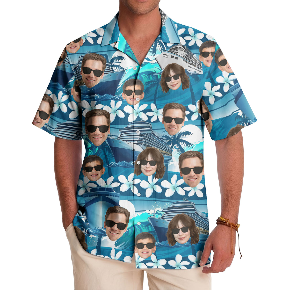 cruise ship silhouettes & plumeria hawaiian shirt