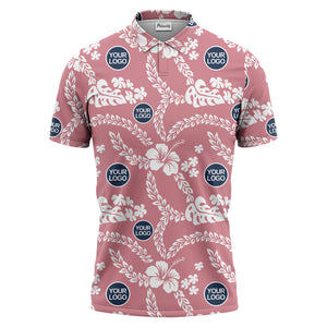custom color tropical floral polo shirt | hibiscus & monstera leaf all-over print