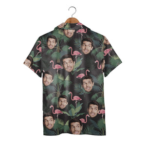 Custom Face with Flamingos Hawaiian Shirt in Navy Tropical Design