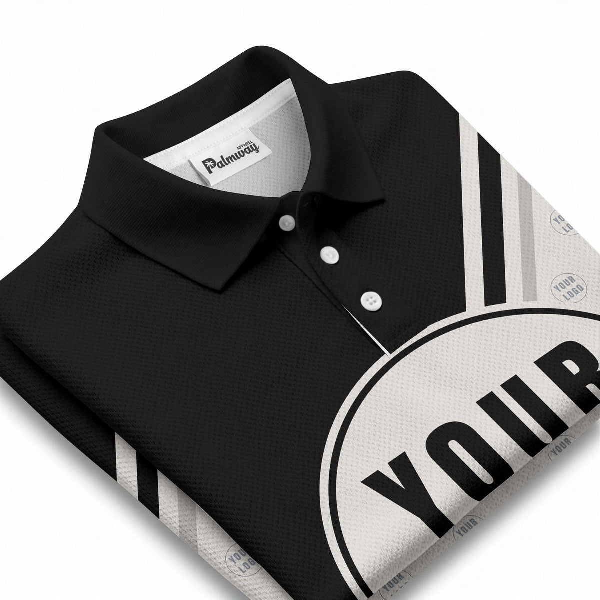 custom logo circles & diagonal stripes all over print polo shirt
