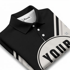 custom logo circles & diagonal stripes all over print polo shirt