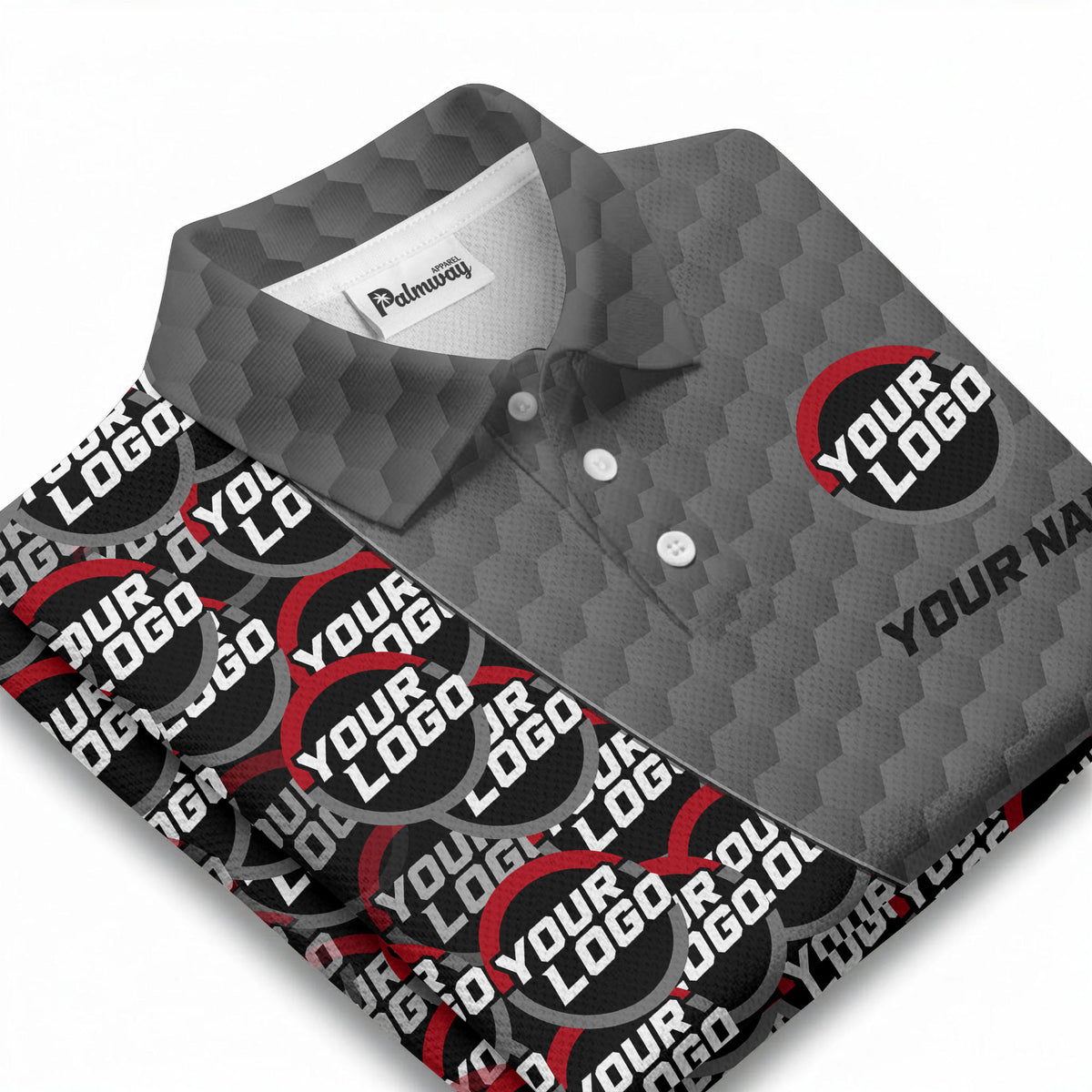 custom logo circles & hexagons grid polo shirt for men