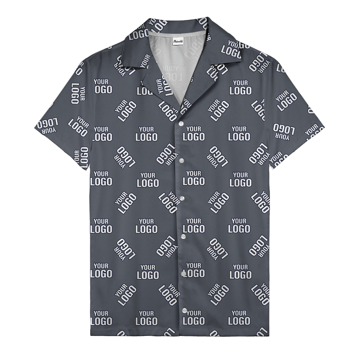 custom logo repeat navy white illustrated hawaiian shirt for personalized style