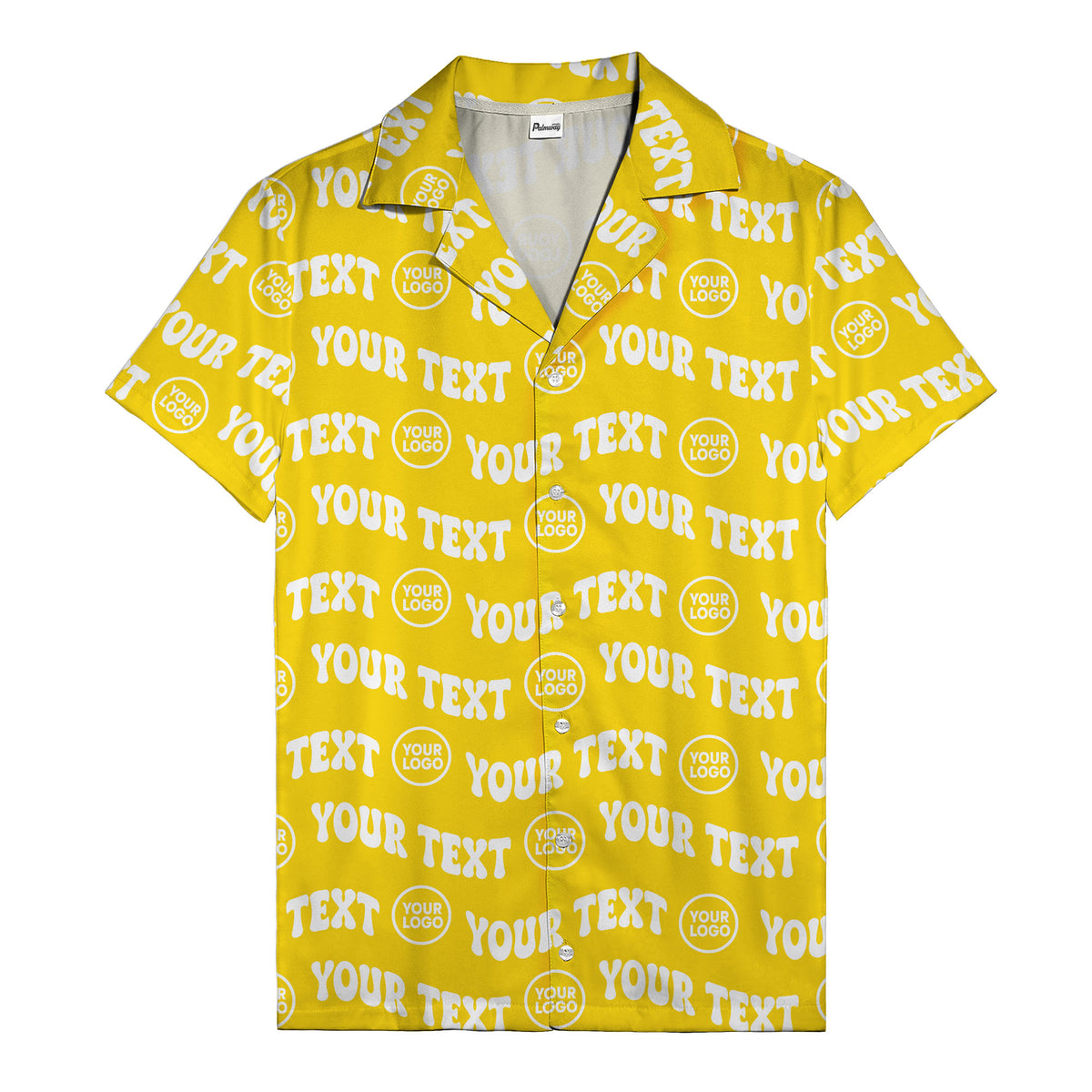 custom logo & repeat text black hawaiian shirt for men
