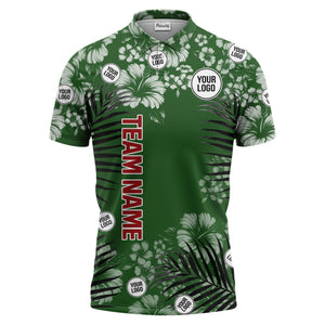 custom multi color tropical hibiscus palm leaf floral golf polo shirt for men