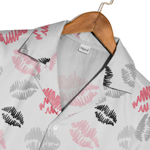 Cute Dinosaur Love Hawaiian Shirt with Hearts and Green Foliage Accents