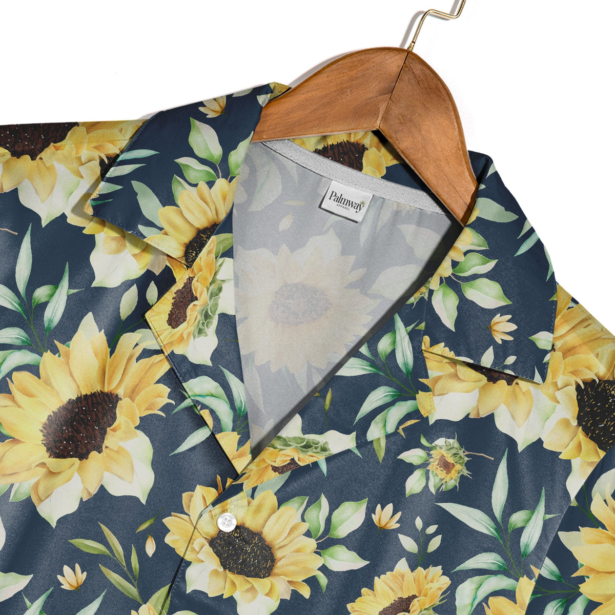 Elegant Watercolor Sunflower Hawaiian Shirt with Buds on Navy Blue