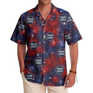 fireworks & custom logos patriotic all over print hawaiian shirt