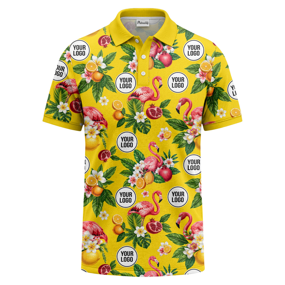 flamingo & lemon watercolor print polo shirt for men