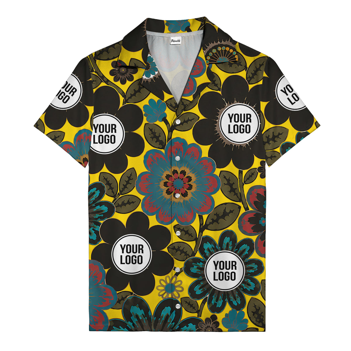 floral mandala & custom logo circle hawaiian shirt for men